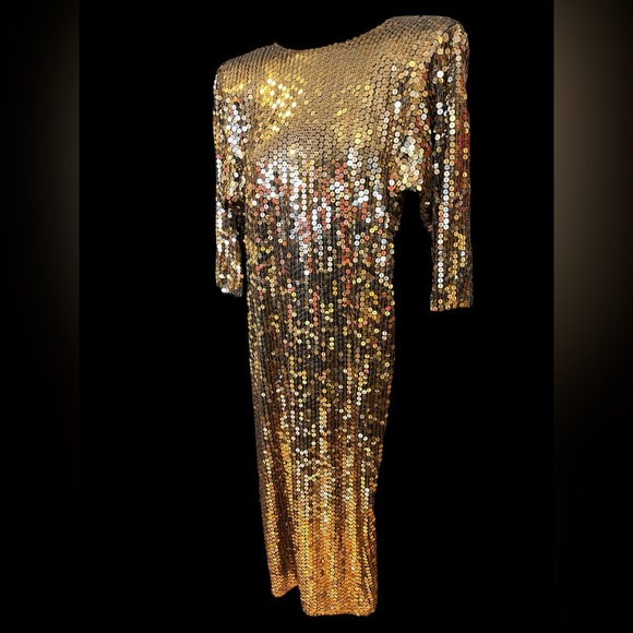 Vintage Oleg Cassini bronze sequins dress. - Picture 2 of 13